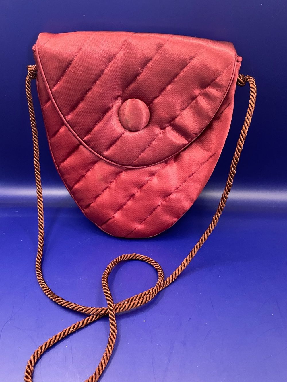 Quilted Satin Crossbody Bag in Burgundy